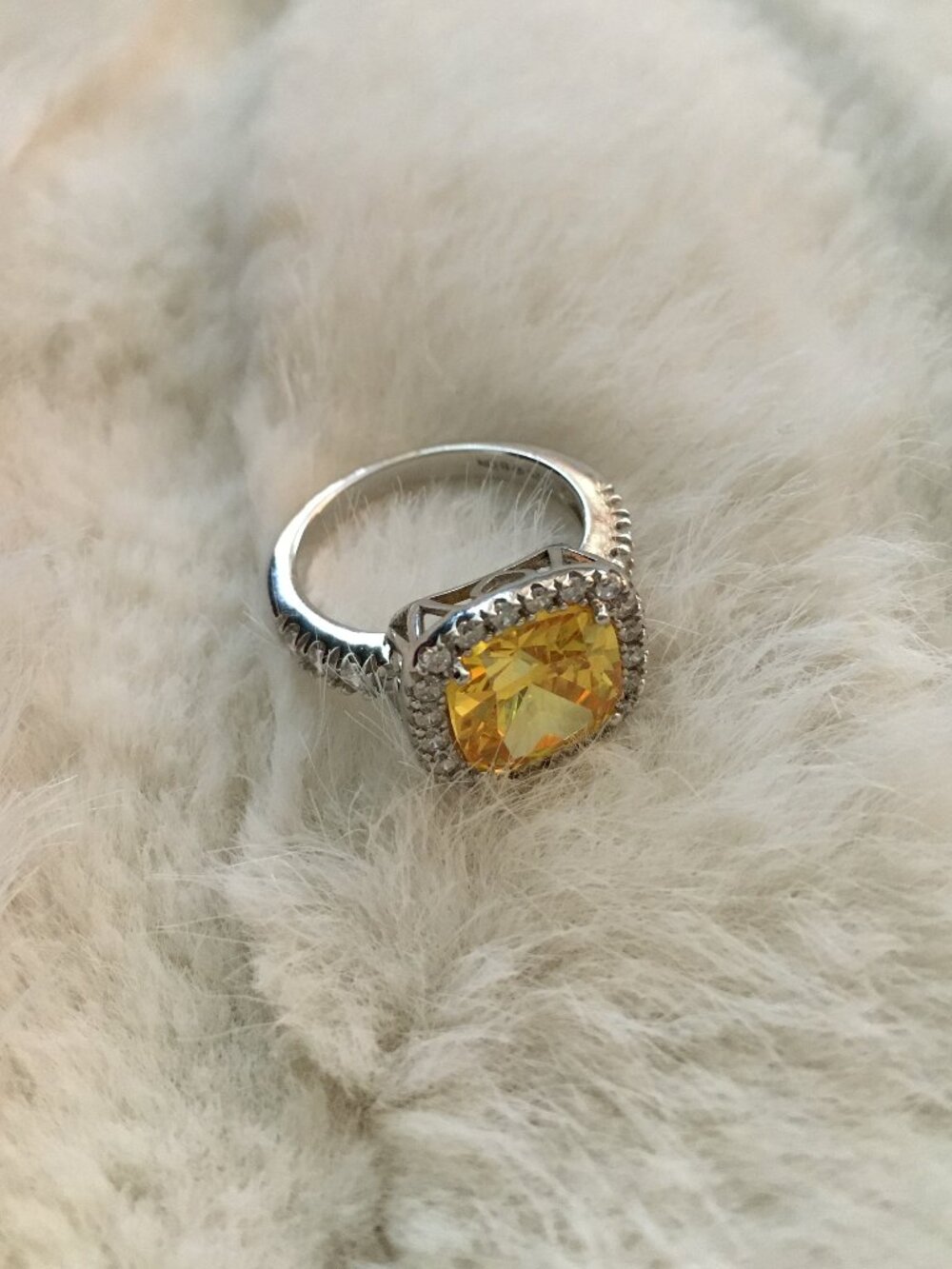 Genuine .925 Sterling Silver CZ Canary Yellow Cushion Cut Halo Ring Berricle